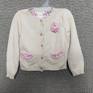 MAGGIE & ZOE Kids Girl's Beige Sweater Pink Crochet Back Size 2T